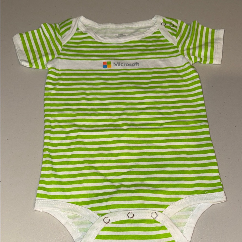 Microsoft Lime and White Striped Baby Onesie